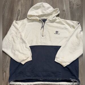 Vintage 90s Timberland colorblock navy white 1/2 hoodie sweatshirt logo XL